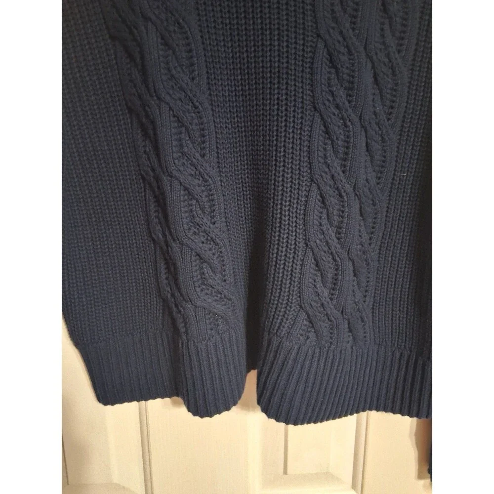 NWT Women's Old Navy Seaside Cotton Roll Neck Cable Knit Sweater Size L N7 Navy